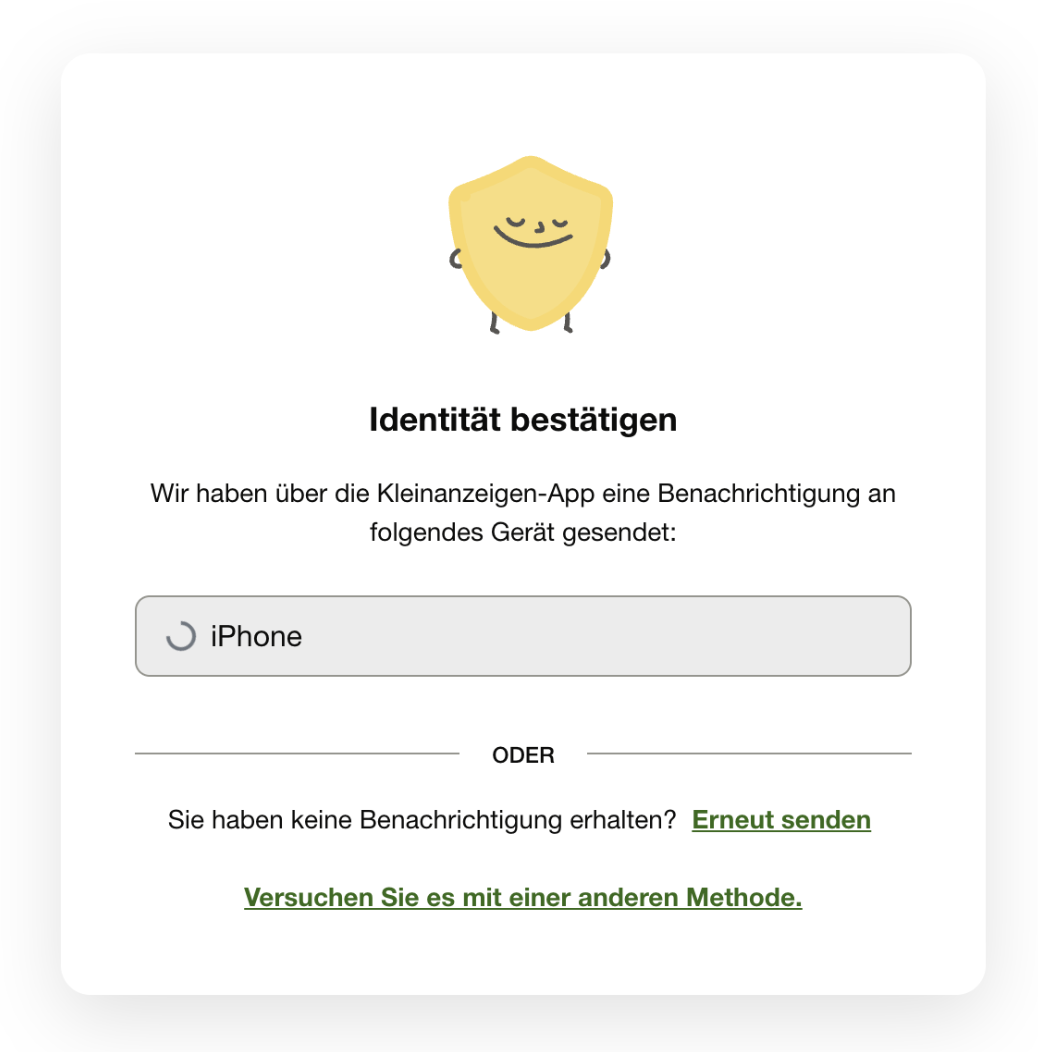 Hinweis bei der Anmeldung, dass eine Benachrichtigung an ein vertrauenswürdiges Gerät gesendet wurde