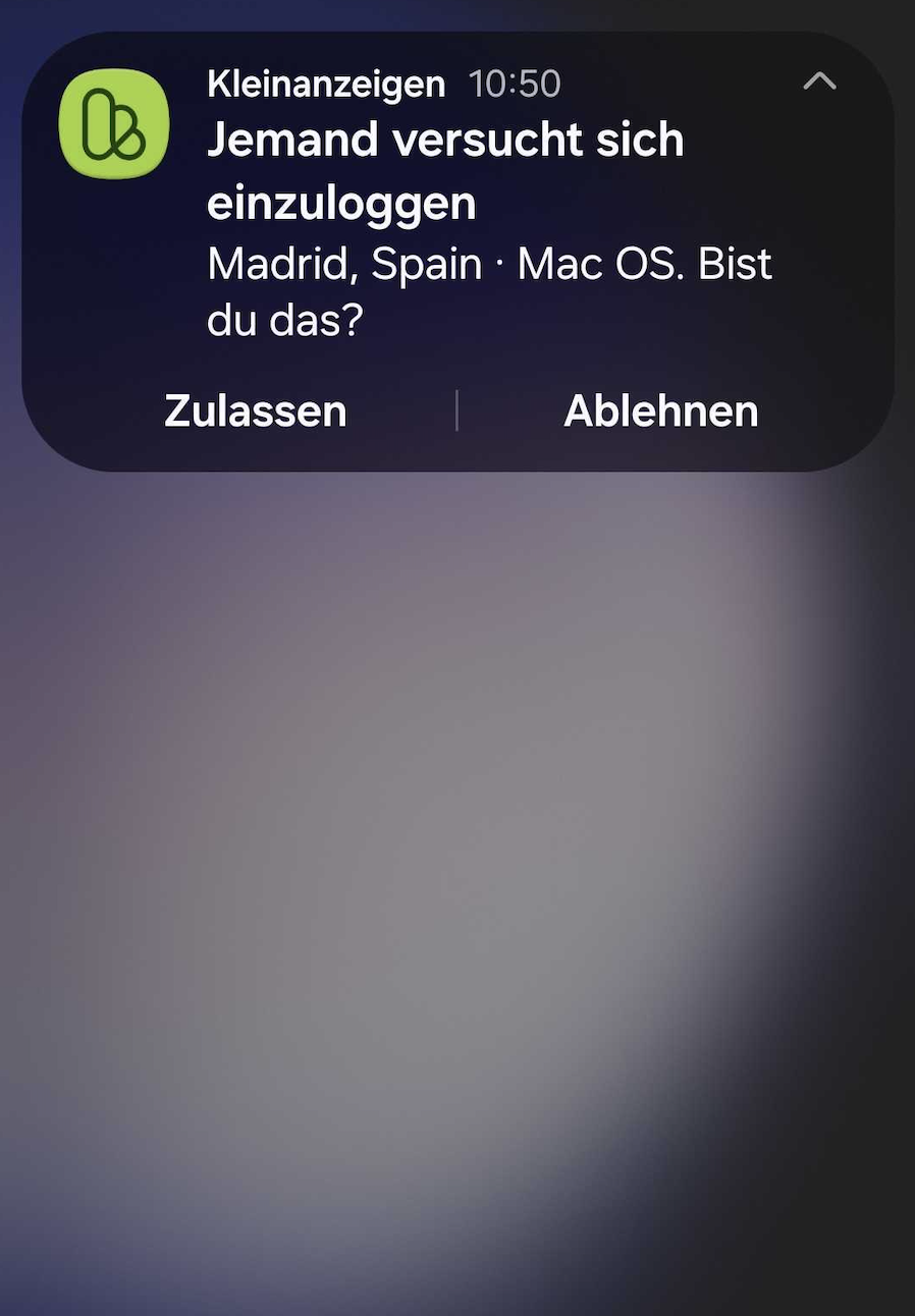 Push-Benachrichtigung von Kleinanzeigen auf einem vertrauenswürdigen Smartphone